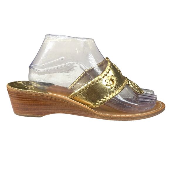 Jack Rogers Women’s Gold Leather Slip On Wedge Sandals Size US 9 - Picture 1 of 11